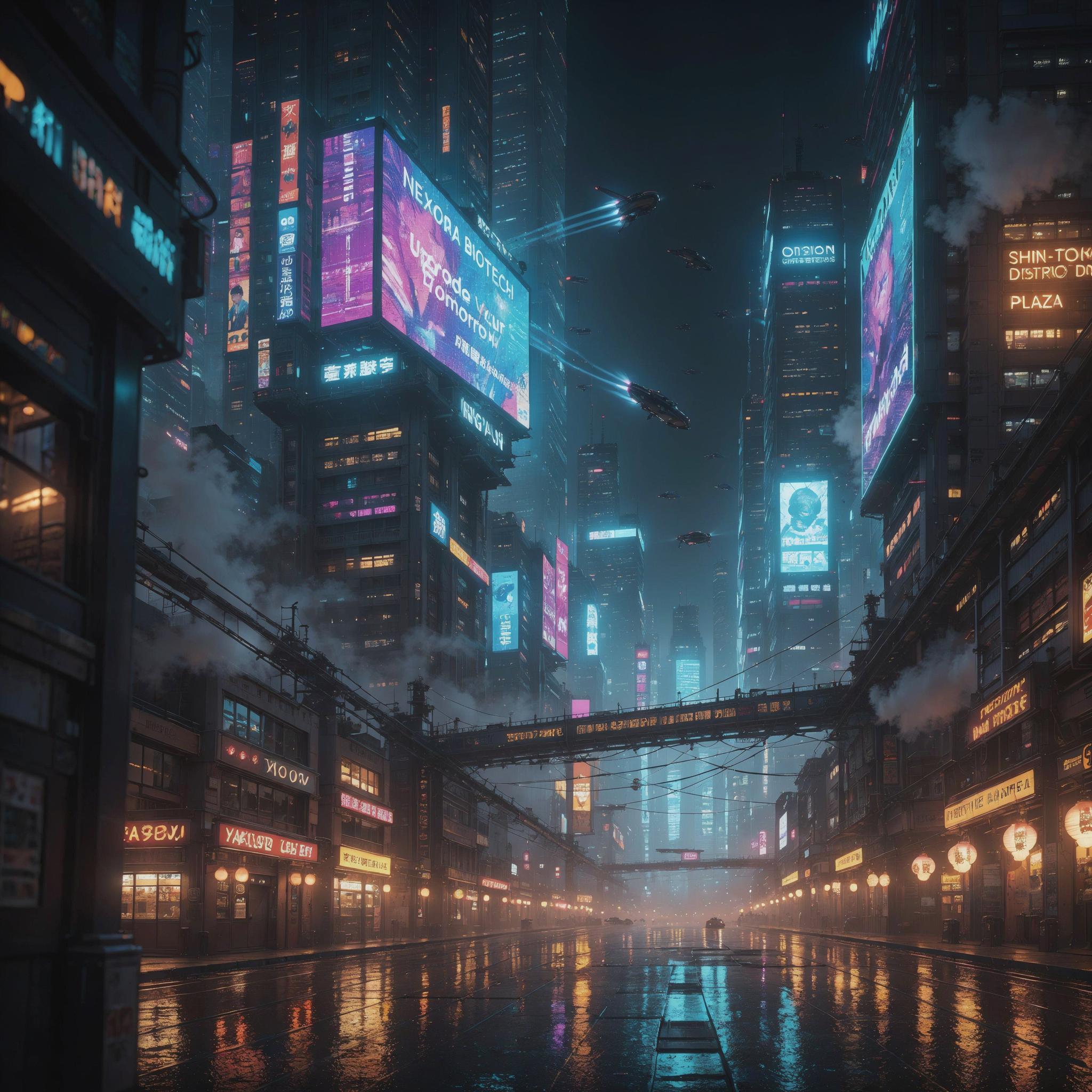 A futuristic cyberpunk megacity at night, towering skyscrapers covered with holographic advertisements, flying vehicles, wet streets reflecting neon lights, dense atmosphere, cinematic lighting, ultra detailed, realistic, 35mm photography, high contrast, volumetric fog, 16:9